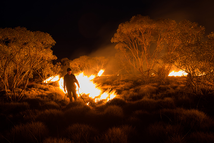 Cultural burning activity at night at Rick Farley Nature Reserve
