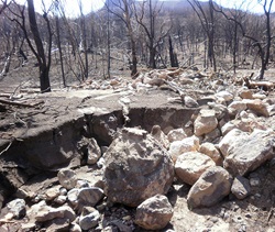 Debris flow after fire and rain in Warrumbungle National Park