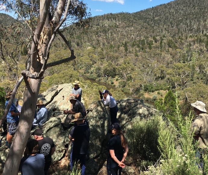 Committee members and members of the upper Murrumbidgee groups discussing Macquarie perch on the Murrumbidgee River near Cooma