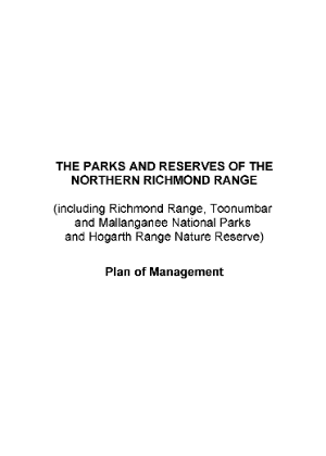 Parks and Reserves of the Northern Richmond Range Plan of Management cover