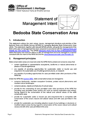 Bedooba State Conservation Area Statement of Management Intent cover