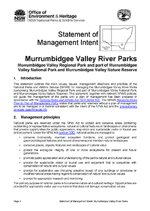 Murrumbidgee Valley River Parks Statement of Management Intent cover