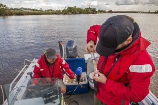 OEH staff testing water quality in the Hunter River.