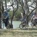 Family riding bikes at Yanga National Park
