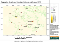 Figure 18: Population density and topography of Bathurst and environs