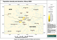 Figure 20: Population density and topography of Albury and environs