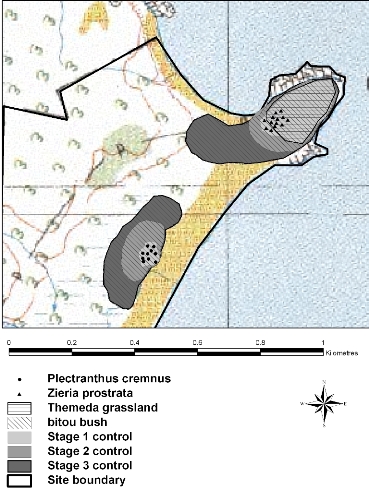 Map of bitou bush distribution, TAP biodiversity, and the planned stages of control