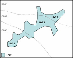 Diagram showing Plant Community Types occurrences in specific catchment authority areas