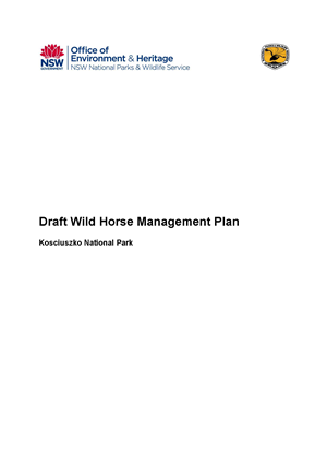 Kosciuszko National park Draft Wild Horse Management Plan cover