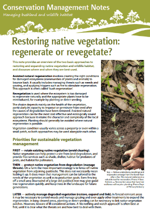 Restoring native vegetation: Conservation management notes cover