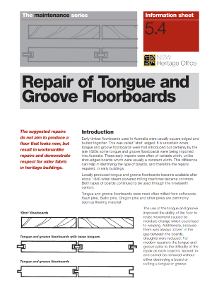Repair of tongue and groove floorboards cover