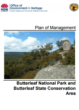 Butterleaf National Park and Butterleaf State Conservation Area Plan of Management cover