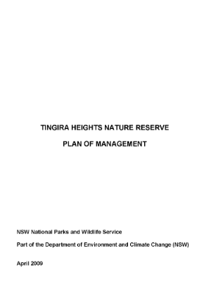 Tingira Heights Nature Reserve Plan of Management cover