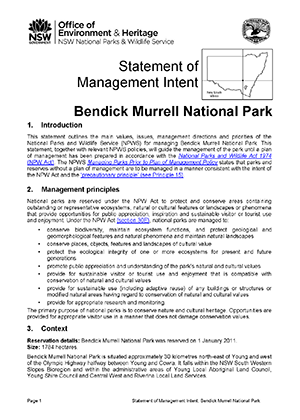 Bendick Murrell National Park Statement of Management Intent
