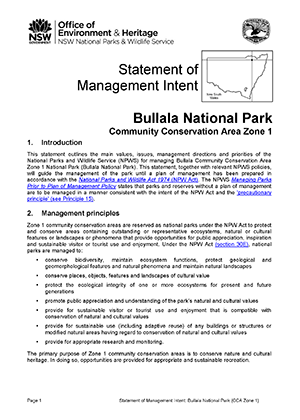 Bullala National Park (CCA Zone 1) Statement of Management Intent