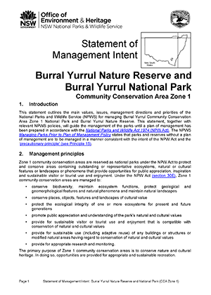 Burral Yurrul Nature Reserve and Burral Yurrul National Park Statement of Management Intent