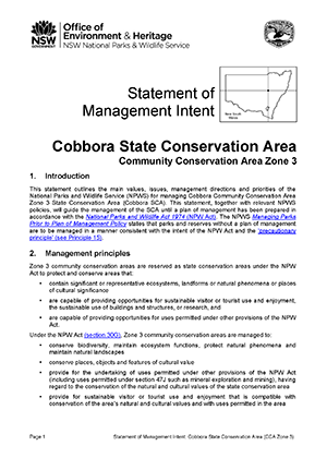 Cobbora State Conservation Area (CCA Zone 3) Statement of Management Intent