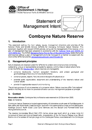 Comboyne Nature Reserve Statement of Management Intent