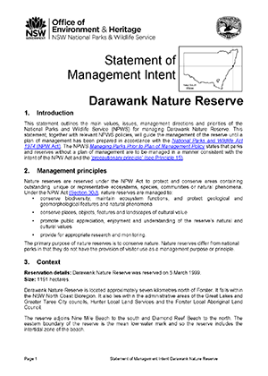 Darawank Nature Reserve Statement of Management Intent cover