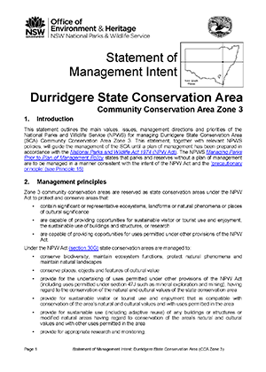 Durridgere State Conservation Area (CCA Zone 3) Statement of Management Intent