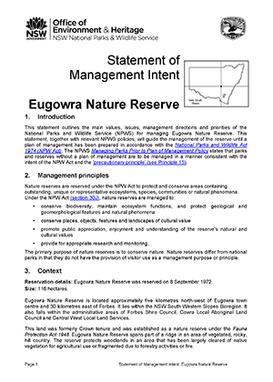 Eugowra Nature Reserve Statement of Management Intent cover
