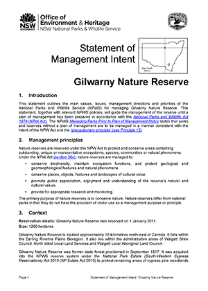 Gilwarny Nature Reserve Statement of Management Intent cover