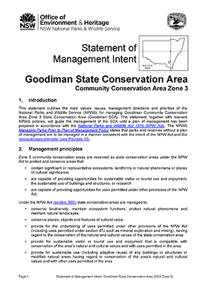 Goodiman State Conservation Area (CCA Zone 3) Statement of Management Intent