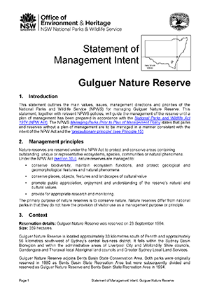 Gulguer Nature Reserve Statement of Management Intent
