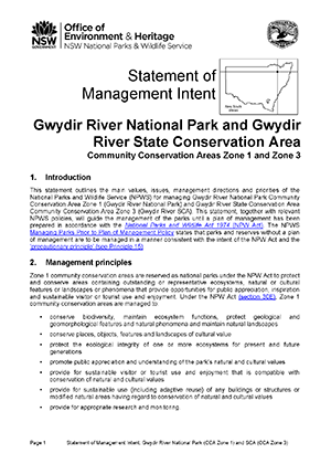 Gwydir River National Park (CCA Zone 1) and Gwydir River State Conservation Area (CCA Zone 3) Statement of Management Intent