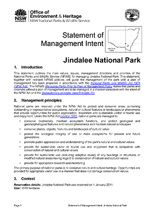 Jindalee National Park Statement of Management Intent