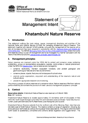 Khatambuhl Nature Reserve Statement of Management Intent