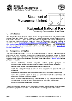 Kwiambal National Park (CCA Zone 1) Statement of Management Intent