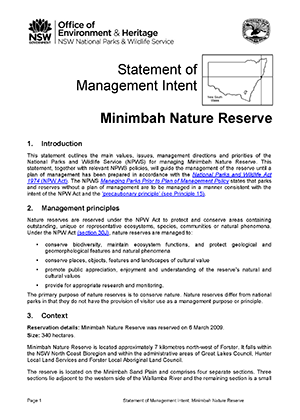 Minimbah Nature Reserve Statement of Management Intent cover