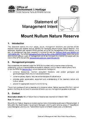 Mount Nullum Nature Reserve Statement of Management Intent