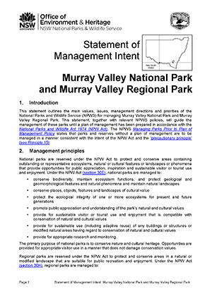 Murray Valley National Park and Murray Valley Regional Park Statement of Management Intent