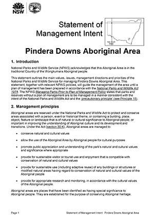Pindera Downs Aboriginal Area Statement of Management Intent