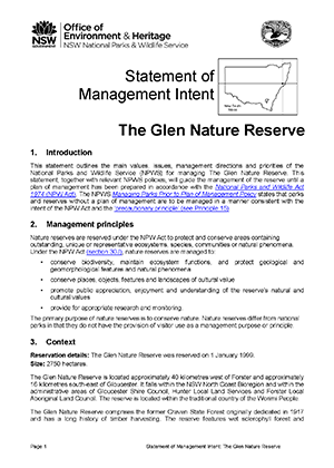The Glen Nature Reserve Statement of Management Intent
