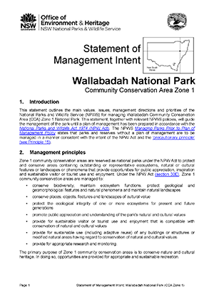 Wallabadah National Park Statement of Management Intent