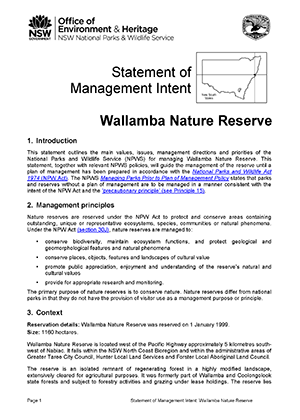 Wallamba Nature Reserve Statement of Management Intent