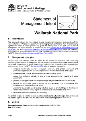 Wallarah National Park Statement of Management Intent cover