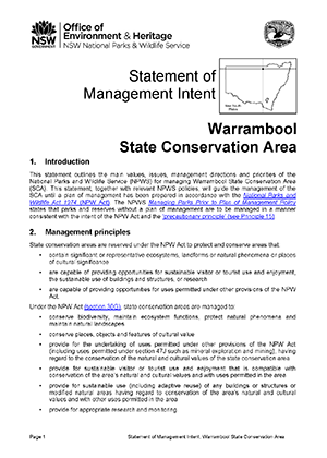 Warrambool State Conservation Area Statement of Management Intent cover