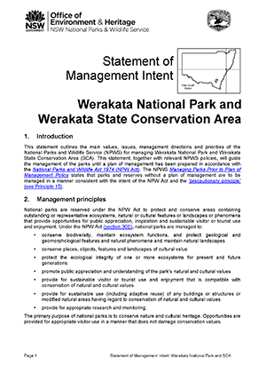 Werakata National Park and State Conservation Area Statement of Management Intent cover