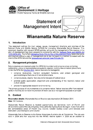 Wianamatta Nature Reserve Statement of Management Intent