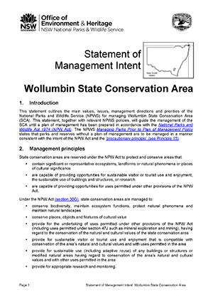 Wollumbin State Conservation Area Statement of Management Intent cover