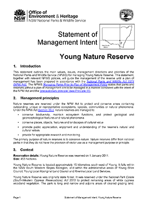 Young Nature Reserve Statement of Management Intent