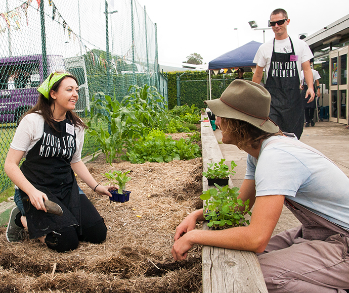 Youth Food Movement Australia members in a vegetable garden