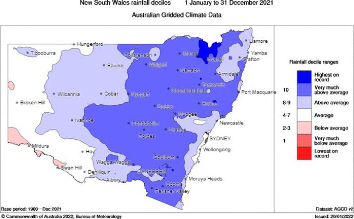 Figure 1 NSW rainfile deciles in 2021