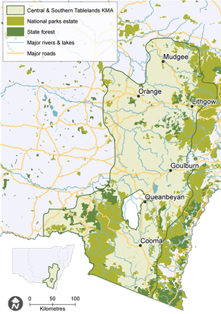 Map of Central Southern Tablelands Koala Management Area.