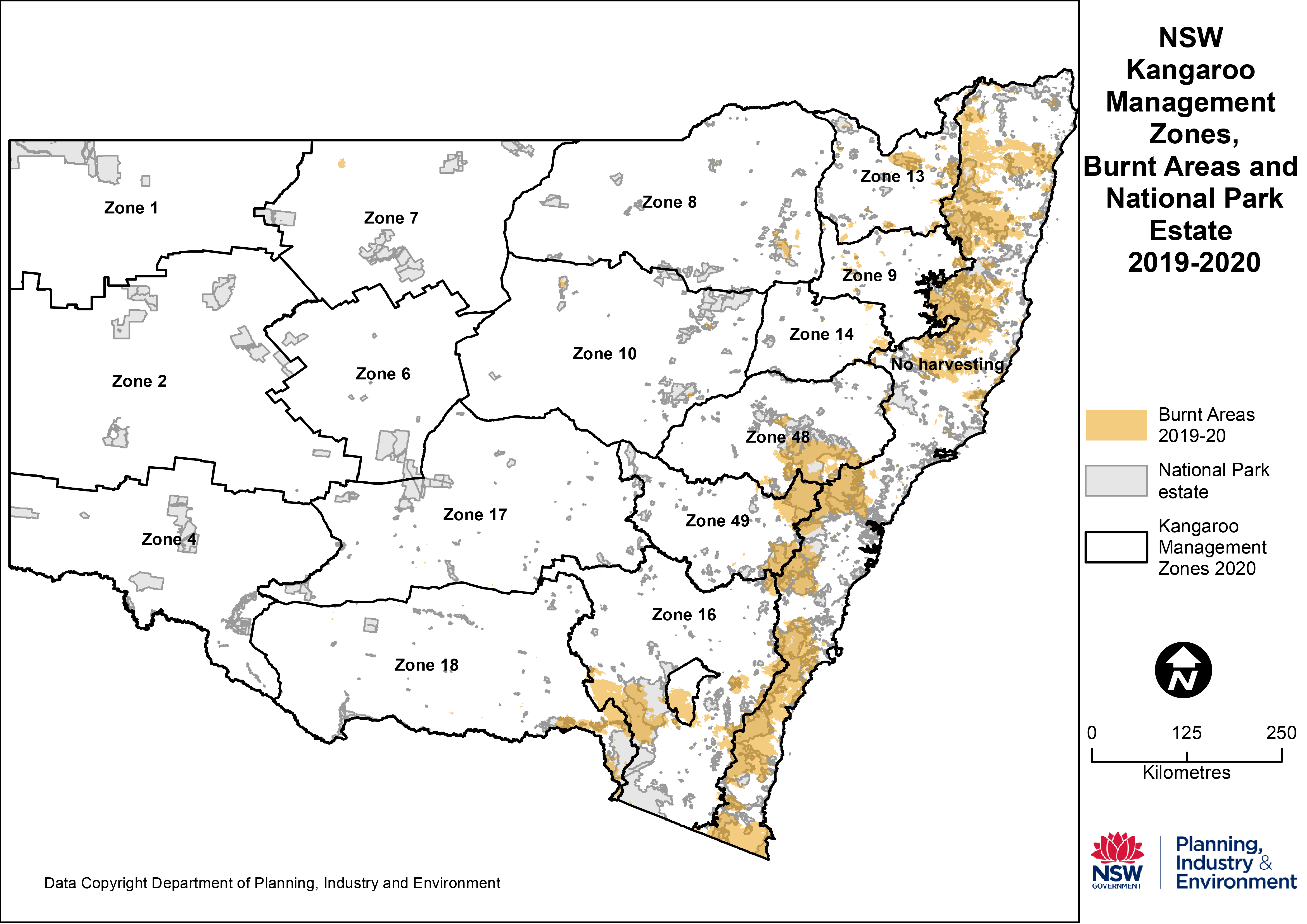 Kangaroo management zones bushfire 2020 map
