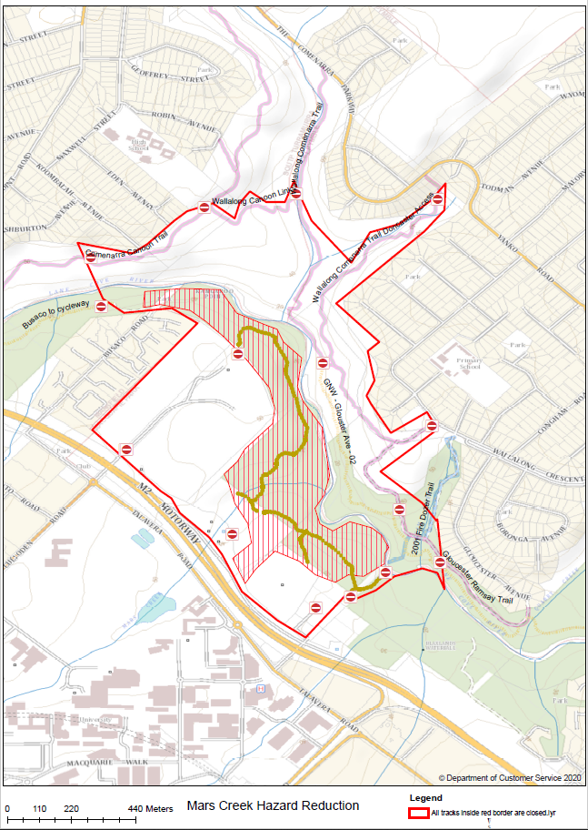 Map showing hazard reduction burn, Mars Creek area, Lane Cove National Park